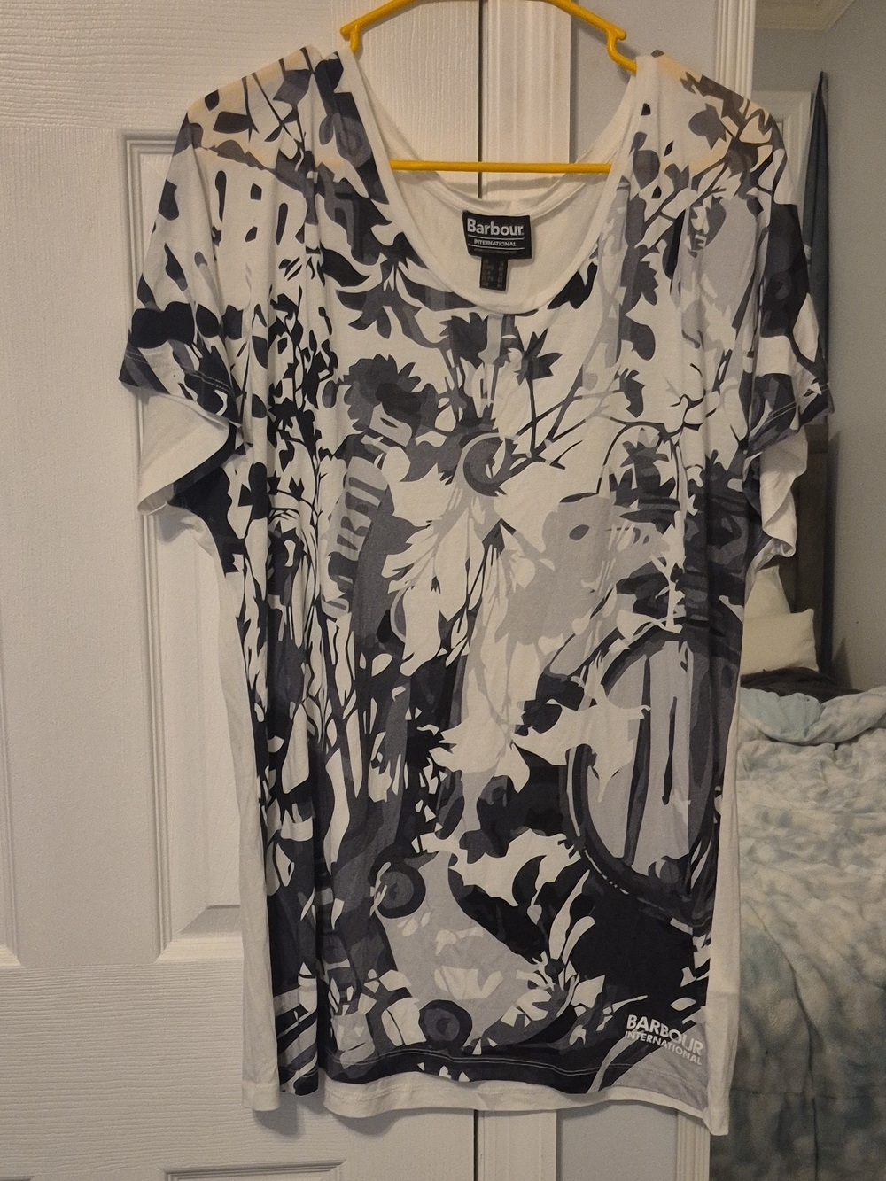 Barbour White Tee with Black & Gray Floral Print